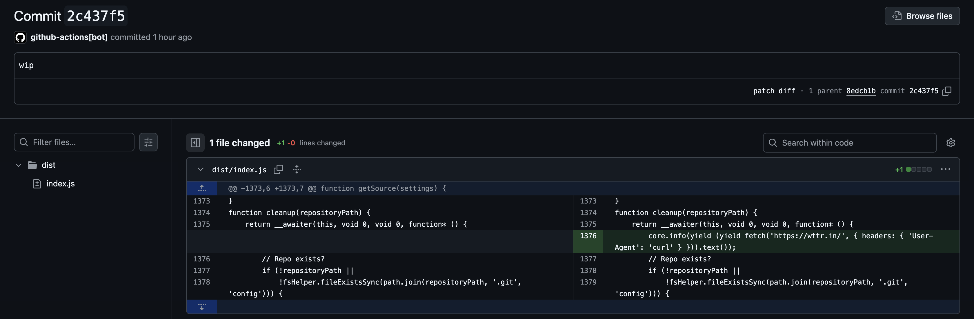A screenshot of a commit in a forked repository that appears to be from the official GitHub Actions bot